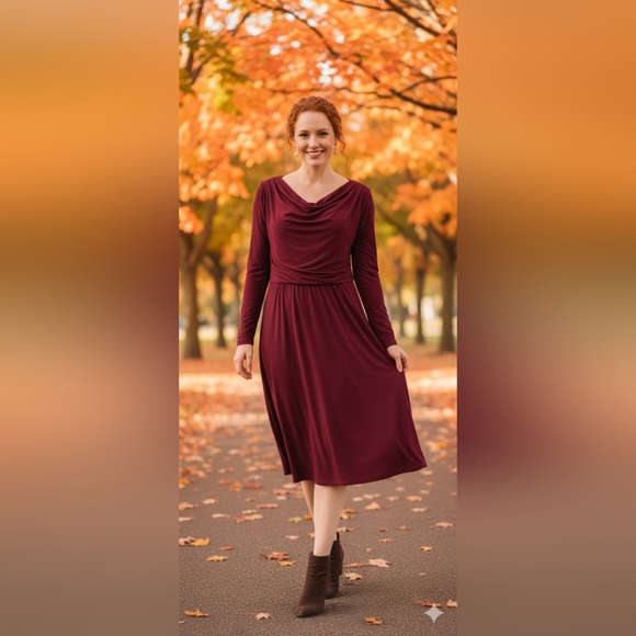 Harper Rose Bell Sleeve Dress Size 14 Color Burgundy (EUC) - Picture 1 of 14